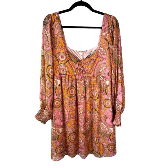 BCBGeneration New Womens Paisley Mini Babydoll Dress Pink Orange 8 Fairy Cottage - Picture 2 of 16